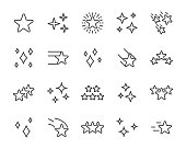 set of star line icons, award, review, rank, mark