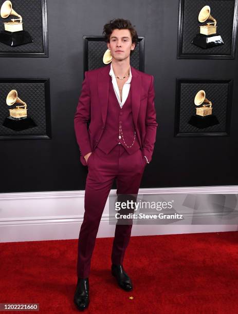 Shawn Mendes arrives at the 62nd Annual GRAMMY Awards at Staples Center on January 26, 2020 in Los Angeles, California.