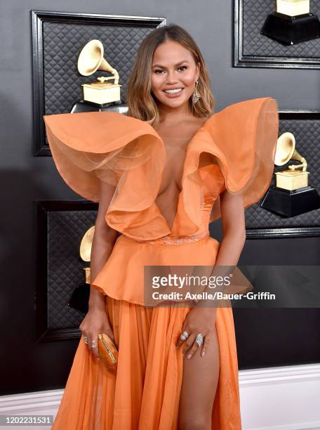 Chrissy Teigen attends the 62nd Annual GRAMMY Awards at Staples Center on January 26, 2020 in Los Angeles, California.