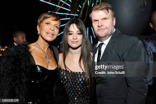 Epic Records CEO & Chairwoman Sylvia Rhone, Camila Cabello, and Sony Music Group Chairman Rob Stringer attend the Sony Music Entertainment 2020...