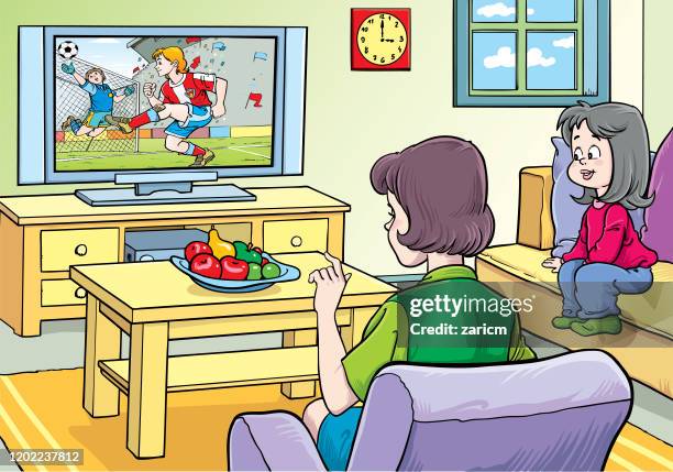 mom and daughter watching program on tv - family watching movie stock illustrations