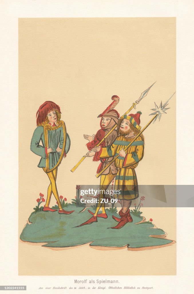 Morolf as Spielmann (minstrel), 12th century, facsimile (chromolithograph), published 1897