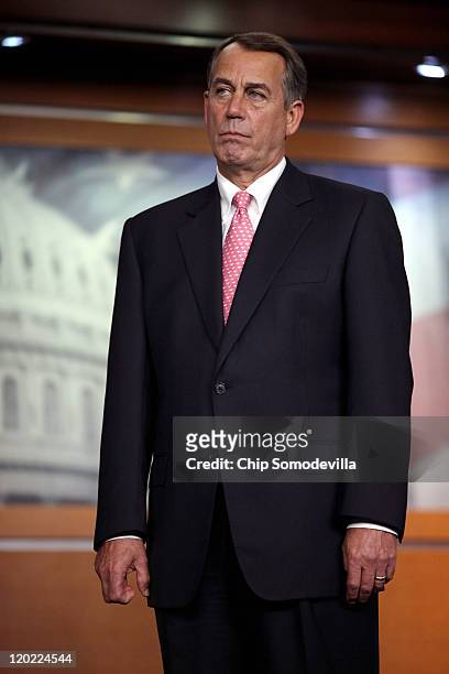 Speaker of the House John Boehner attends a news conference where he said he has encouraged Republican members to support a bipartisan debt ceiling...