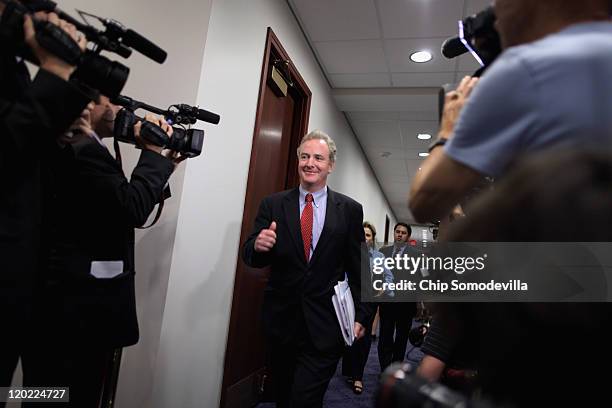 Rep. Chris Van Hollen into a meeting with House Democrats and Vice President Joe Biden at the U.S. Capitol August 1, 2011 in Washington, DC. The...