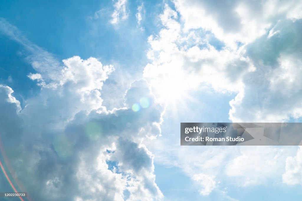 Blue sky and white clouds background. Clouds in the blue sky