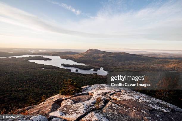 view of borestone mountain and onawa lake, maine at sunrise - appalachian trail stock pictures, royalty-free photos & images