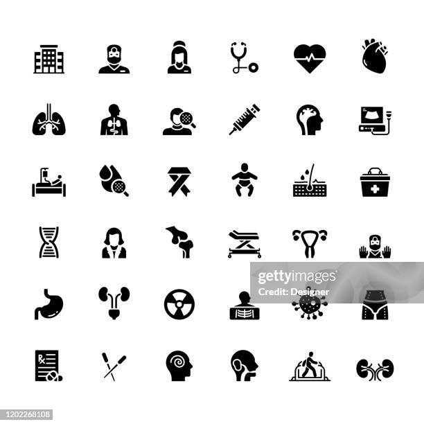 einfache satz von medizinischen und gesundheitlichen vektor-icons. symbol-sammlung. - oncology stock-grafiken, -clipart, -cartoons und -symbole