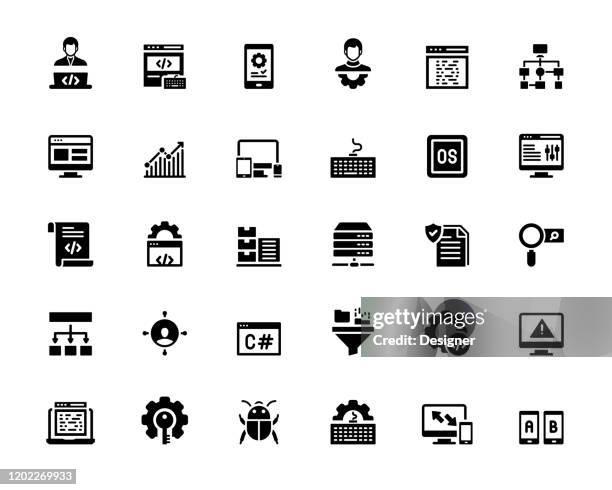 einfache menge der programmierung verwandte vektor-icons. symbol-sammlung. - webdesigner stock-grafiken, -clipart, -cartoons und -symbole