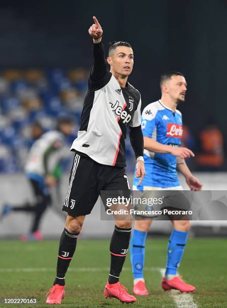 Cristiano Ronaldo of Juventus during the Serie A match between SSC Napoli and Juventus at Stadio San Paolo on January 26, 2020 in Naples, Italy.