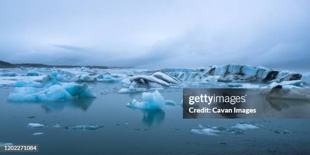 icebergs on lake j√∂kuls√°rl√≥n in the vatnaj√∂kull national park with fog - ice shelf stock pictures, royalty-free photos & images