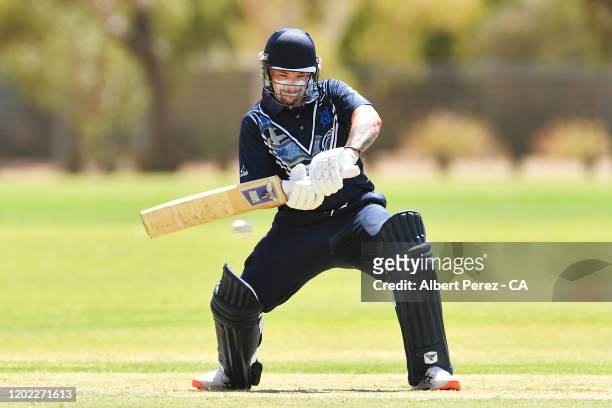 Jhiah Baxter of Victoria bats in the men's match between Queensland and Victoria during the National Indigenous Cricket Championships at Jim...