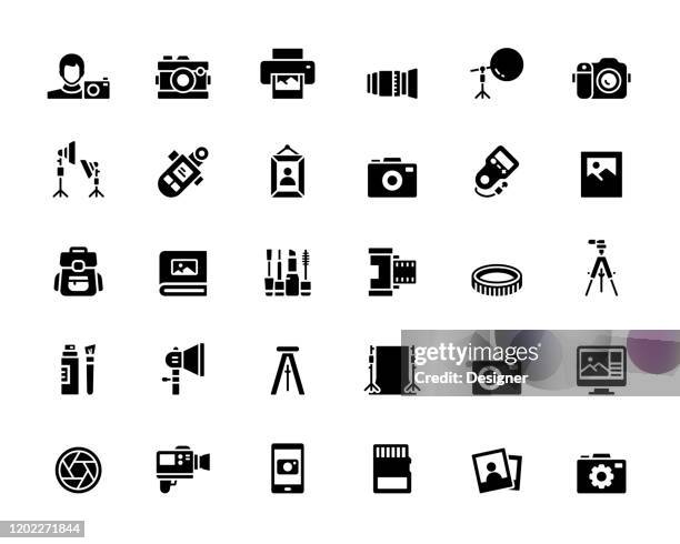 simple set of photography related vector icons. symbol collection. - reflector stock illustrations