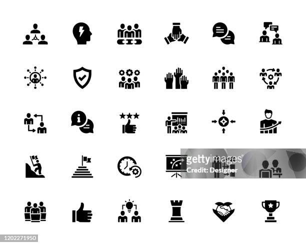illustrazioni stock, clip art, cartoni animati e icone di tendenza di semplice set di icone vettoriali correlate al lavoro di squadra. collezione symbol - società