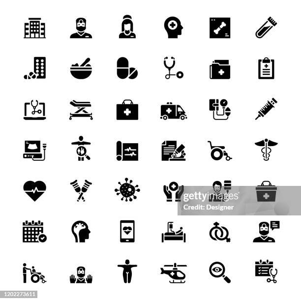 simple set of healthcare and medical related vector icons. symbol collection - general practitioner stock illustrations