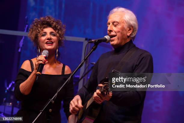 Italian songwriter Mario Lavezzi and italian singer Marcella Bella during the concert at Dal Verme Theater on the occasion of the tour E la vita...