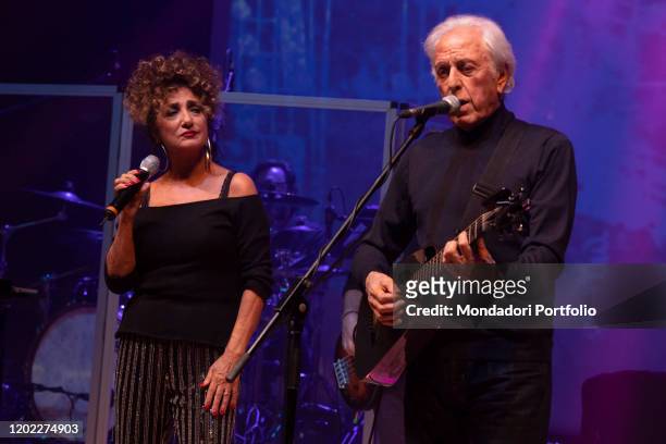 Italian songwriter Mario Lavezzi and italian singer Marcella Bella during the concert at Dal Verme Theater on the occasion of the tour E la vita...