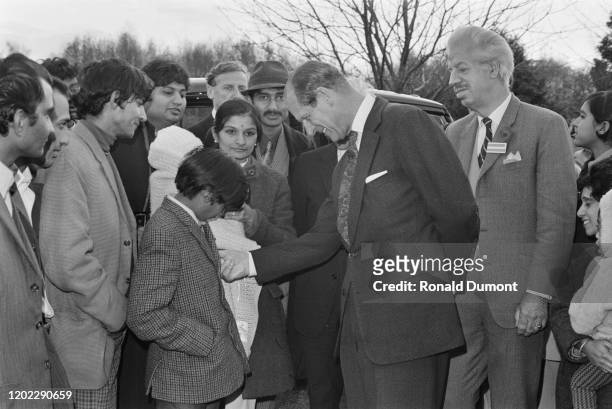 Prince Philip meets with Ugandan Asians at the British reception centre in West Malling, Kent, 10th November 1972.