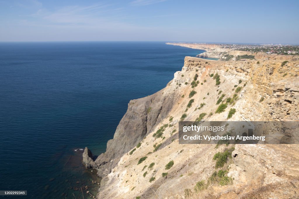 Rocky coastline west of Cape Fiolent, Black Sea, Crimea
