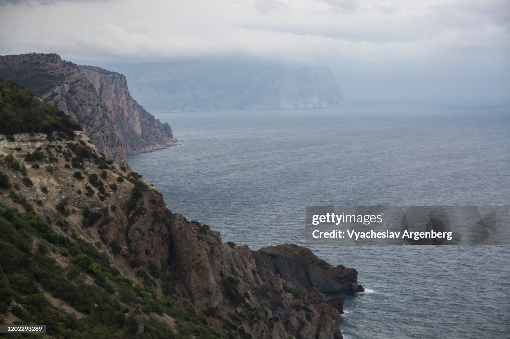 Seascape with rocky coastline, Black Sea, Crimea