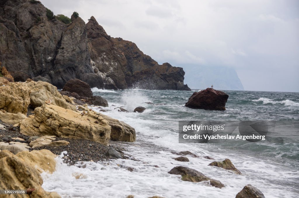 Cape Fiolent, storm at the beach, Crimea