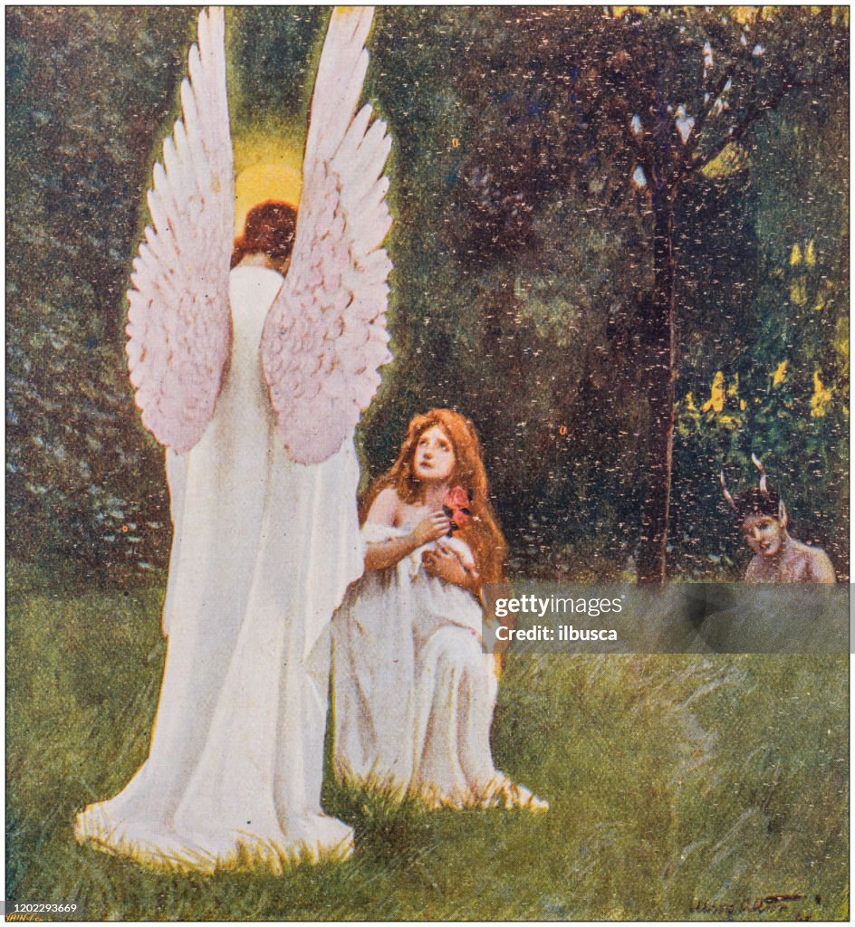 Antique Illustration: Angel apparition