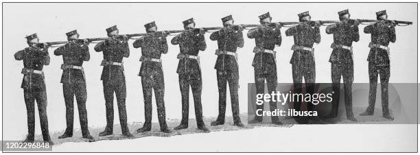 antikes foto: soldiers aiming - hinrichtung stock-grafiken, -clipart, -cartoons und -symbole