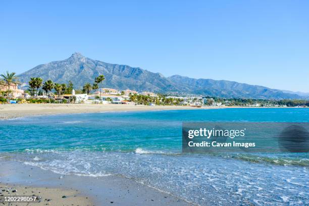 rio verde beach in marbella, malaga, spain - malaga beach stock pictures, royalty-free photos & images