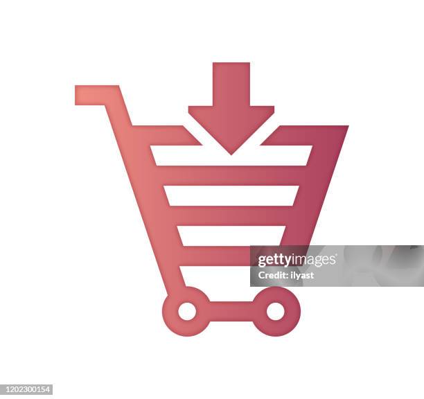 buying behaviour gradient color & paper-cut style icon design - shopping basket isolated stock illustrations