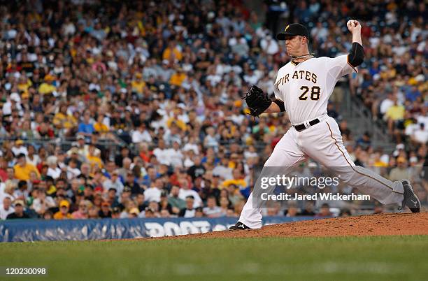 Paul Maholm of the Pittsburgh Pirates pitches against the Chicago Cubs during the game on August 1, 2011 at PNC Park in Pittsburgh, Pennsylvania.