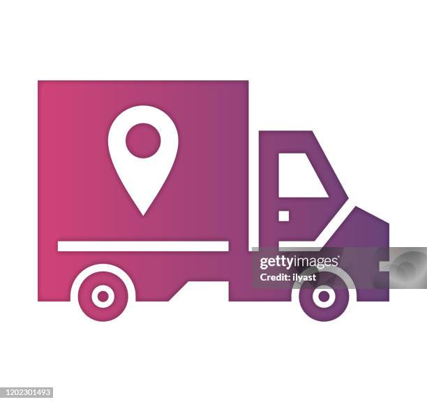 transportation & logistics gradient color & paper-cut style icon design - moving truck stock illustrations