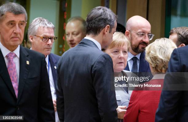 Czech Prime Minister Andrej Babis, Greece Prime Minister Kyriakos Mitsotakis, the German Chancellor Angela Merkel, <mic, the President of the...