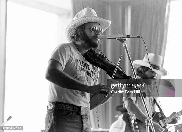 Hank Williams Jr. Performs for a record industry audience at Stouffer's Hotel on May 26, 1977 in Atlanta, Georgia.