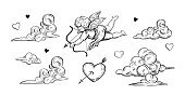 Cupid sketch. Vector illustration. Outline with transparent background