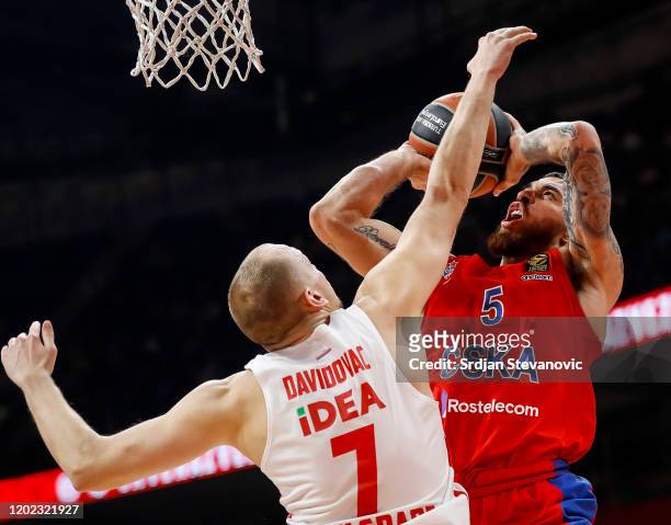 Mike James of CSKA Moscow in action against Dejan Davidovac of Crvena Zvezda during the 2019/2020 Turkish Airlines EuroLeague Regular Season Round 25...
