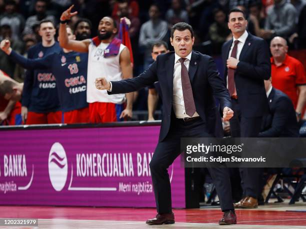 Head coach Dimitris Itoudis of CSKA Moscow reacts during the 2019/2020 Turkish Airlines EuroLeague Regular Season Round 25 match between Crvena...