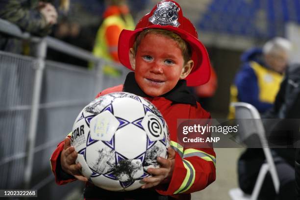 Ballenjongen verkleed als brandweerman during the Dutch Eredivisie match between RKC Waalwijk and Sparta Rotterdam at Mandemakers Stadium on February...