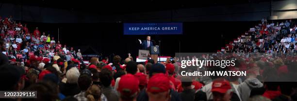 President Donald Trump delivers remarks at a Keep America Great rally in Las Vegas, Nevada, on February 21, 2020.