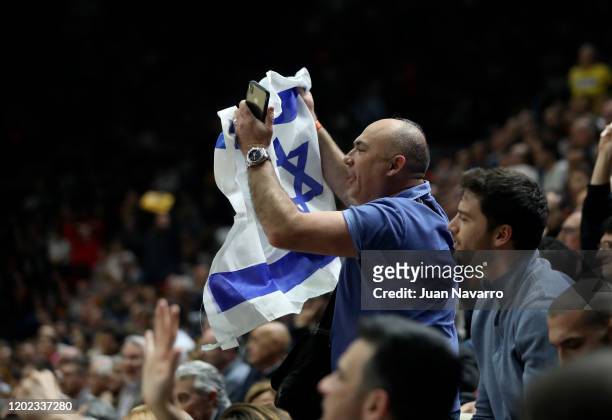Maccabi fans in action during the 2019/2020 Turkish Airlines EuroLeague Regular Season Round 25 match between Valencia Basket and Maccabi Fox Tel...