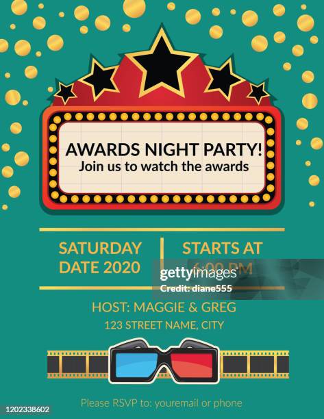 einladung zu einer movie awards night party - anzeigetafel für kino oder theater stock-grafiken, -clipart, -cartoons und -symbole