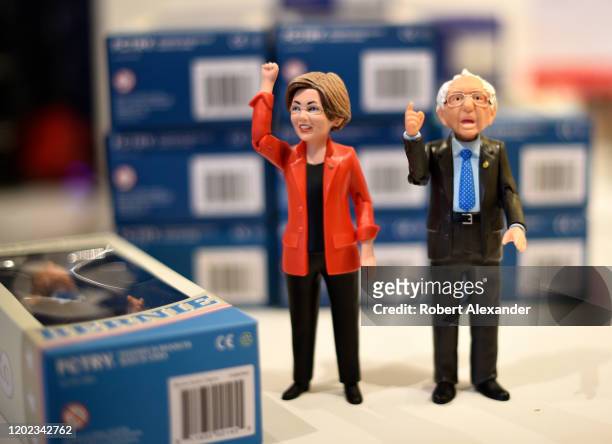 Political action figures depicting U.S. Senators and presidential candidates Elizabeth Warren and Bernie Sanders for sale in a store in Santa Fe, New...