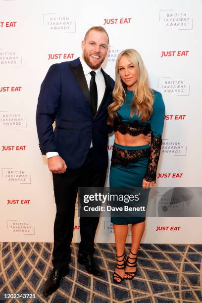 James Haskel and Chloe Madeley attend the fifth annual British Takeaway Awards, in association with Just Eat at The Savoy Hotel on January 27, 2020...