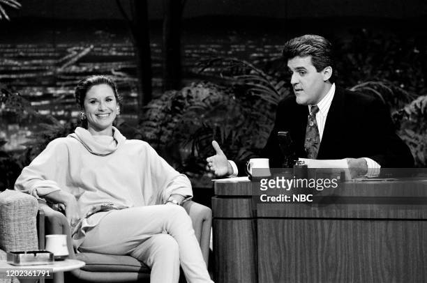 Pictured: Actress Stephanie Zimbalist during an interview with guest host Jay Leno on June 22, 1990 --