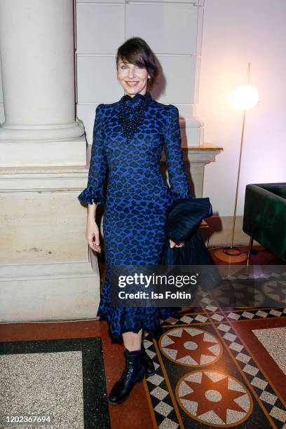 German actress Meret Becker attends the Blue Hour Party hosted by ARD during the 70th Berlinale International Film Festival at Museum der...