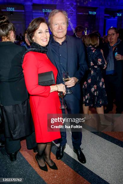 German presenter Sandra Maischberger and her husband Jan Kerhart attend the Blue Hour Party hosted by ARD during the 70th Berlinale International...