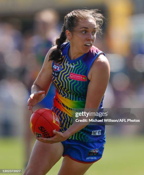 Naomi Ferres of the Bulldogs in action during the 2020 AFLW Round 03 match between the Western Bulldogs and the Carlton Blues at VU Whitten Oval on...