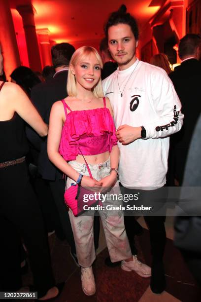 Lina Larissa Strahl and her boyfriend Tilman Poerzgen during the BUNTE & BMW Festival Night at Italienische Botschaft on February 21, 2020 in Berlin,...