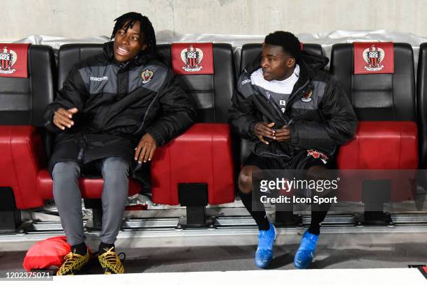 The bench of Nice, Arnaud LUSAMBA, Moussa WAGUE and Riza DURMISI Alexis CLAUDE-MAURICE of Nice during the Ligue 1 match between OGC Nice and Brest on...