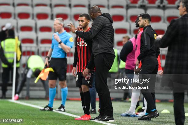 Patrick VIEIRA head coach of Nice and Alexis CLAUDE-MAURICE Alexis CLAUDE-MAURICE of Nice during the Ligue 1 match between OGC Nice and Brest on...