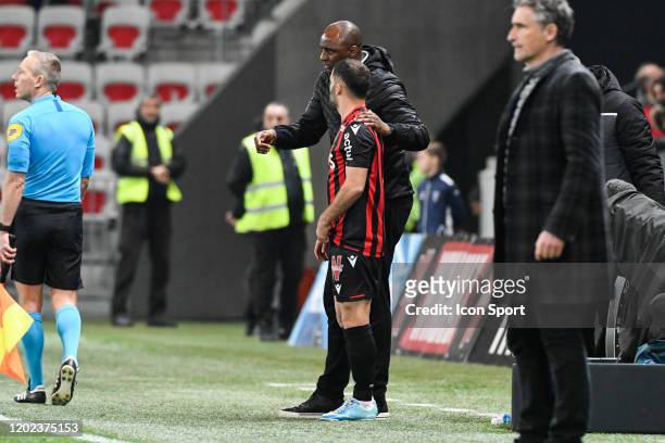 Patrick VIEIRA head coach of Nice and Riza DURMISI Alexis CLAUDE-MAURICE of Nice during the Ligue 1 match between OGC Nice and Brest on February 21,...