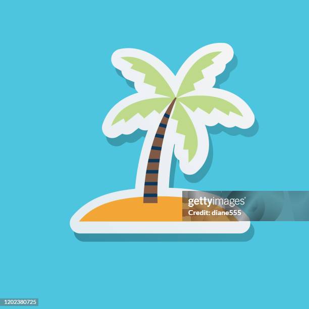 nautical icon sticker - palm tree - sandbar stock illustrations